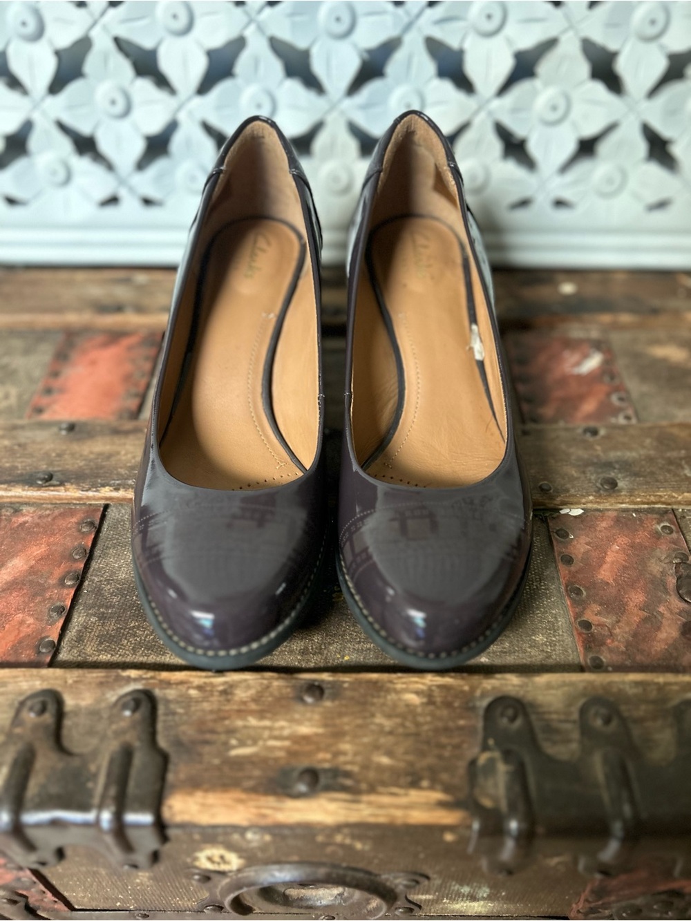Clarks Women's Patent Leather Pumps in Deep Plum